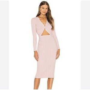 Jonathan Simkhai Kim Pink Ribbed Knit Cut-Out Midi Sweater Dress Sz S Bodycon